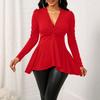 Women S V Neck Twist Solid Long Sleeve T Shirt Casual Top