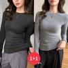 Navava Women Simple Solid Round Neck Fleece Long Sleeve T shirT nT3154