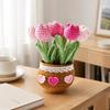 Potted Crochet Tulips Decors with Handcrafted Yarn Texture, Handmade Knitted Potted Flower for Tabletop Display, Gift for Women