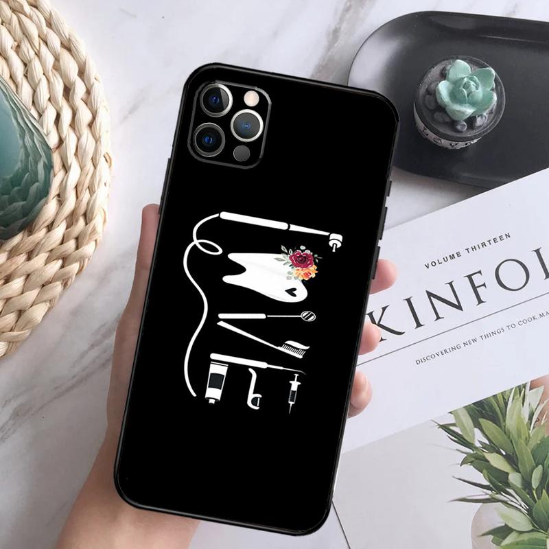 Dentist Tooth Pattern Phone Case For iPhone 15 14 13 12 11 16 Pro Max Plus Mini 7 8 X XS Max XR Back Cover Shell