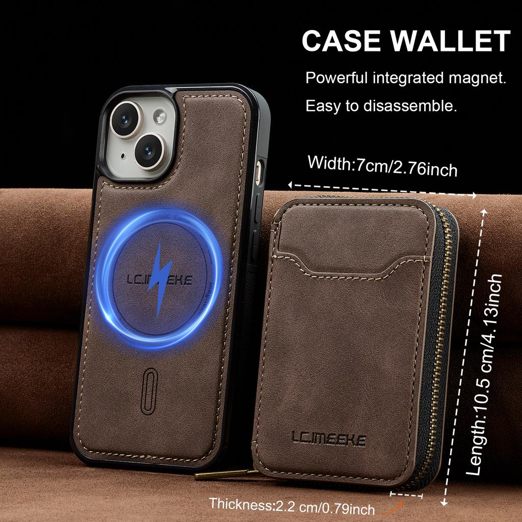 LC.IMEEKE L6 For iPhone 13 Mini/12 Mini Magnetic Case Detachable Zipper Wallet Leather Coated PC + TPU Phone Cover