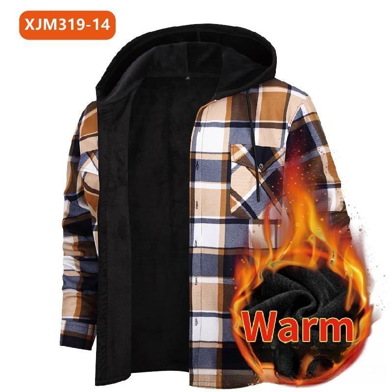Men's Plaid Flannel Shirt, Long Sleeve Square Collar Button-Up Shirt, Regular Fit Heavyweight Multi-Pocket Winter Shirt