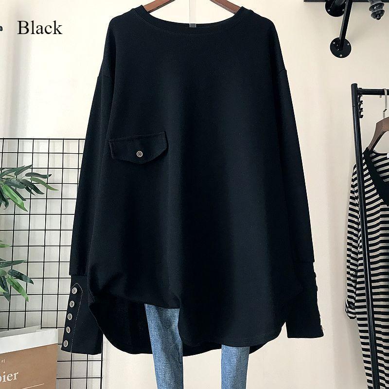 

Необычные топы средней длины для женщин, свободная футболка большого размера с длинными рукавами 4XL чёрный