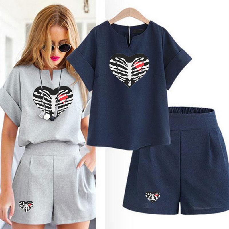 

Женская футболка с коротким рукавом, комплект из 2 предметов, шорты, спортивные костюмы, повседневная спортивная одежда оверсайз с принтом