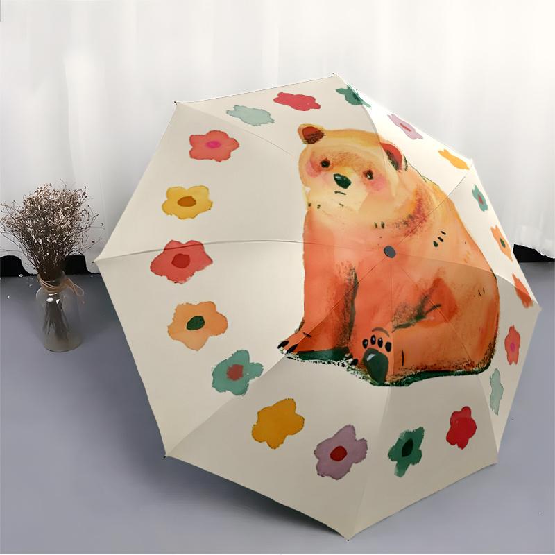 1pc Bear Flowers Automatic Open/close Umbrella, 8-Rib Sturdy Structure, Portable Travel Umbrella, Parties, Everyday Use,44