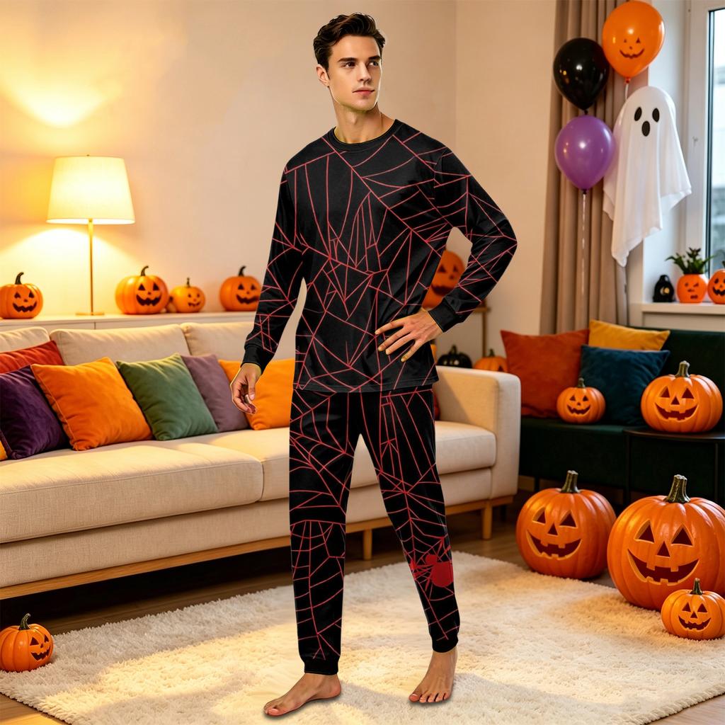 Family Matching Halloween Printed Pajama Set Long Sleeve Top and Pants for Parents and Kids