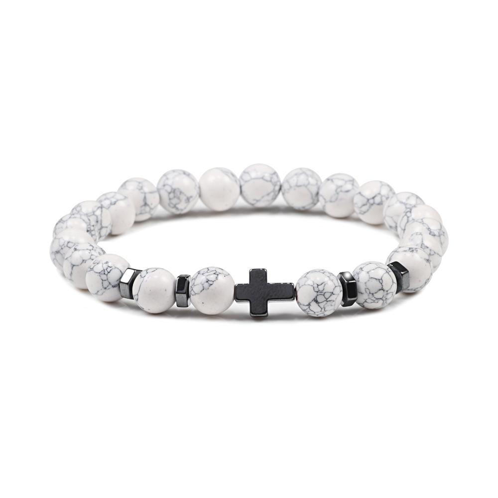 Dropshipping Hot Men Natural Lava Stone Bead Bracelets Hematite Cross Rosary Meditation Prayer Jesus Bracelet Women Yoga Jewelry