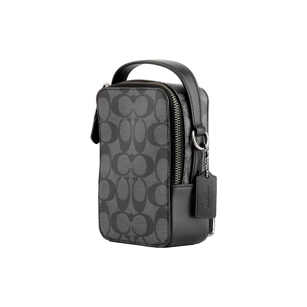 Coach 12 Classic Logo Top Handle Coated Canvas With Calfskin Phone Bag Handbag Small Men Handbags Black C3146-QBCHR