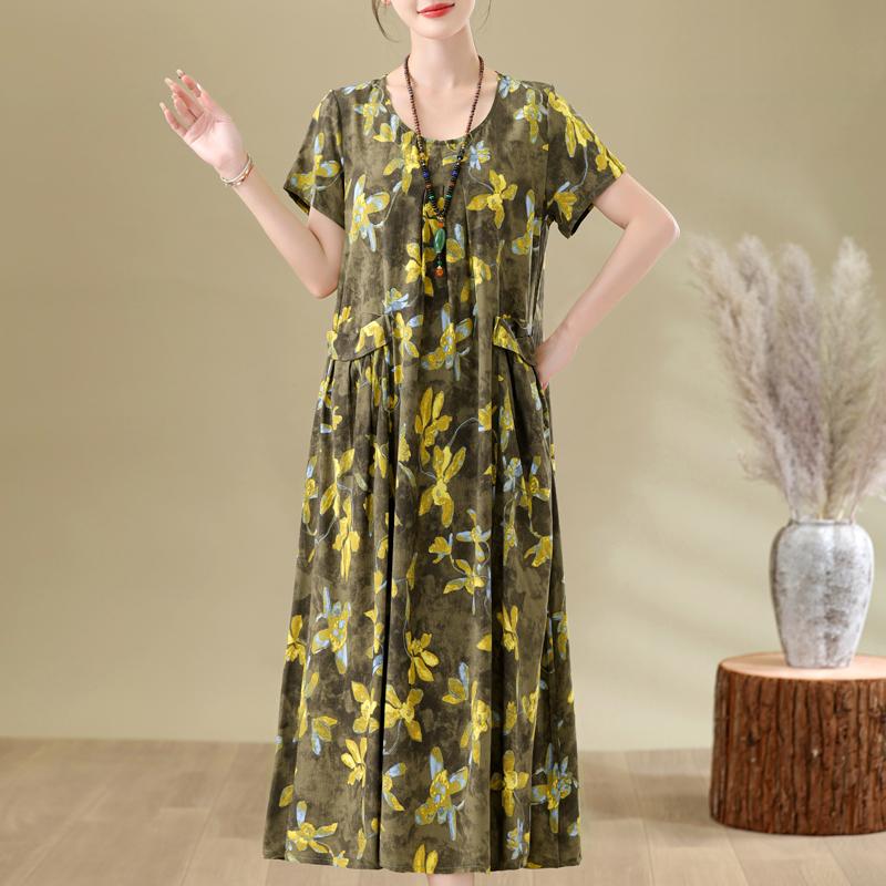 Elegant Woman Summer Dress Casual Loose Short Sleeve Long Dresses Plus Size Woman Clothing