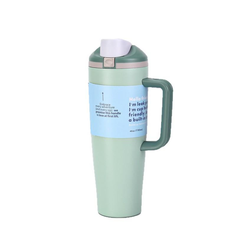 40oz Stainless Steel Vacuum Insulated Travel Mug With Handle Straw Lid Car Office Outdoor Use