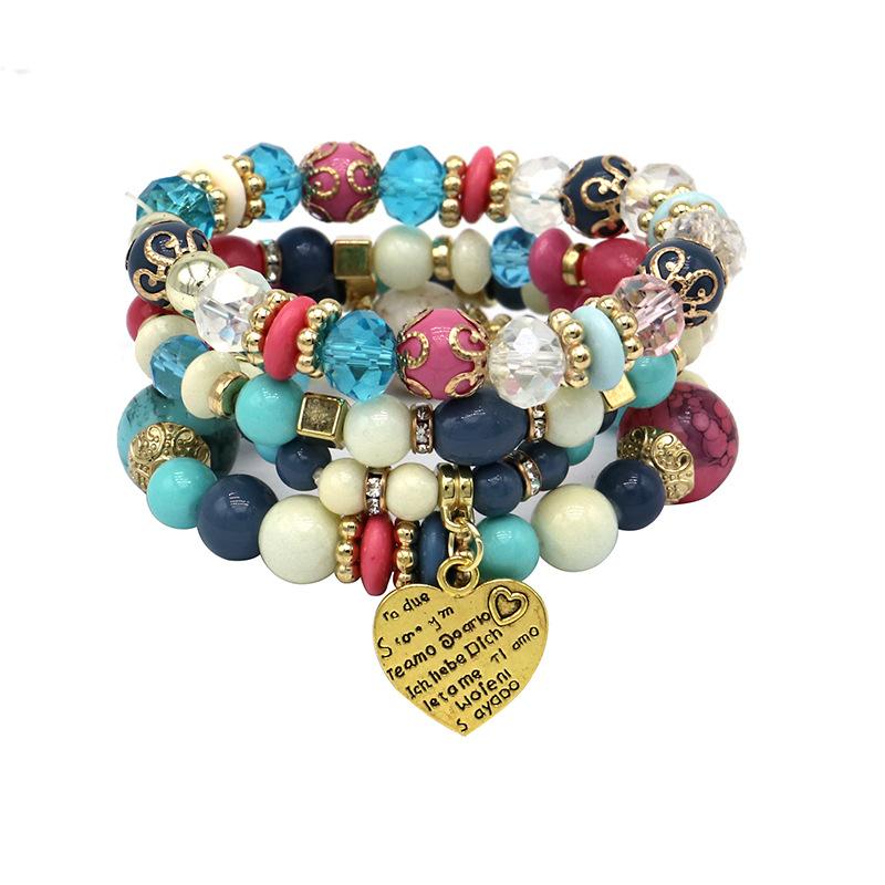Bracelet Bohemian Ethnic Style Multi-Layer Bracelet Peach Heart Beaded Women'S Glazed Jewelry