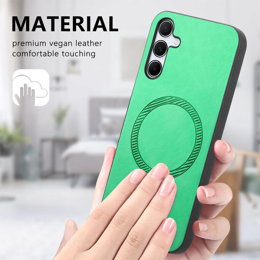 For Samsung Galaxy A35 5G Leather Back Case Compatible with MagSafe Skin-Touch Phone Cover