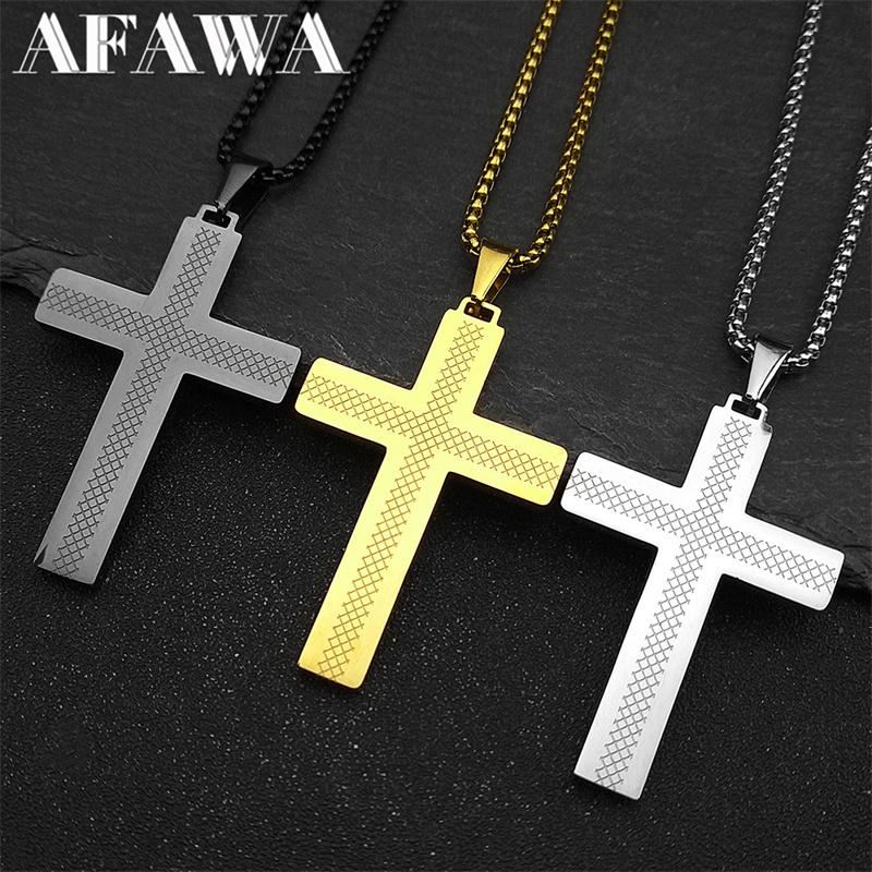 Christian Cross Stainless Steel Jesus Christ Amulet Pendant Necklace for Women Men Gold Color Chain Necklaces Jewelry Gift