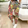 Summer Ladies Colorful Floral Prints Printed Sweatpants Loose Fit Drawstring Joggers Elastic Cuff Daily Casual Pants