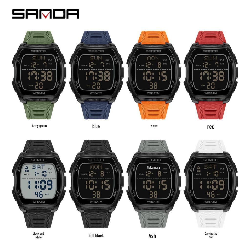 Sanda Trend Student Sports Electronic Watch: Luminous, Alarm, Dual Time, Waterproof, Chronograph