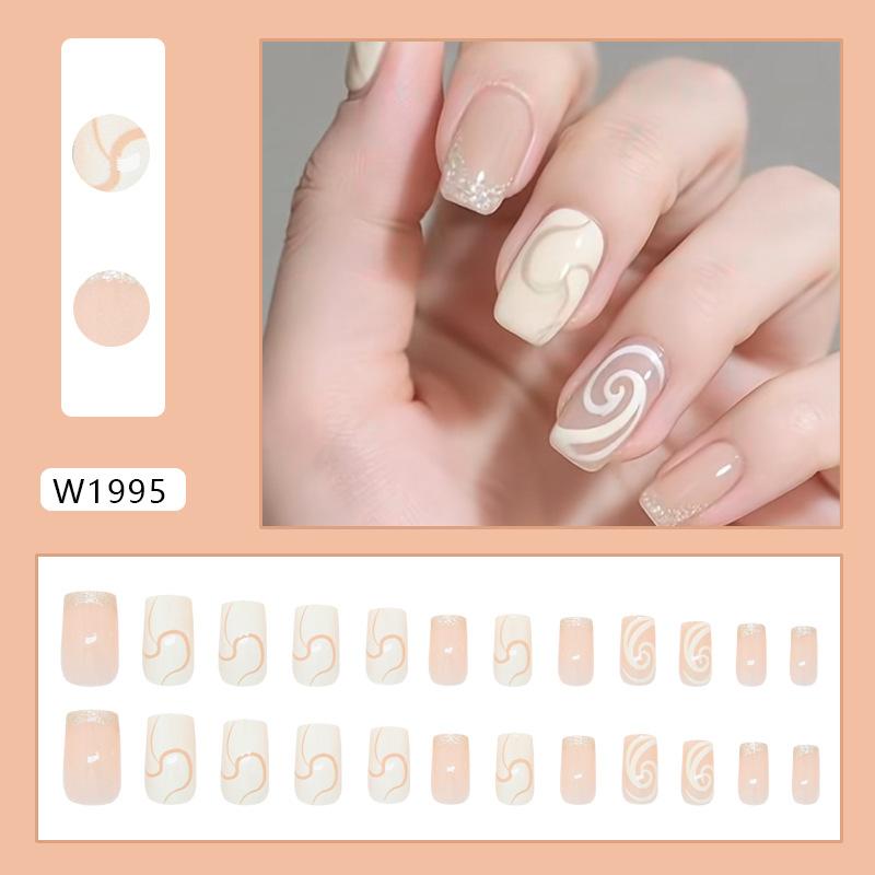 

Milk white French fine flash champagne European and American ins style removable nail art tablets 24 pieces press on nails