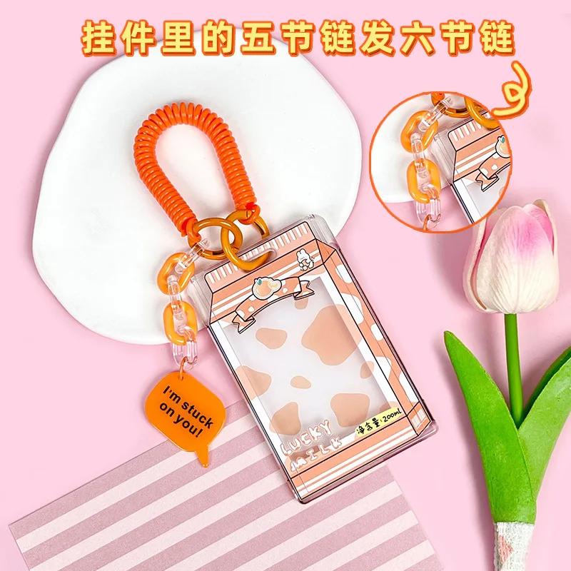 Student Fun Transparent Card Covers Spring Rope Cartoon Meal Card Case Game Cards Protection Covers Lanyard Credit Card Holder