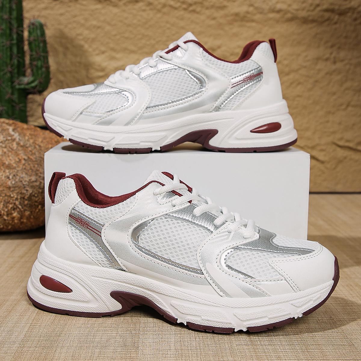 

Модные дышащие кроссовки на толстой подошве, женские уличные нескользящие кроссовки, женские на шнуровке, на плоской подошве, сетчатые вулканизированные туфли 42 красный