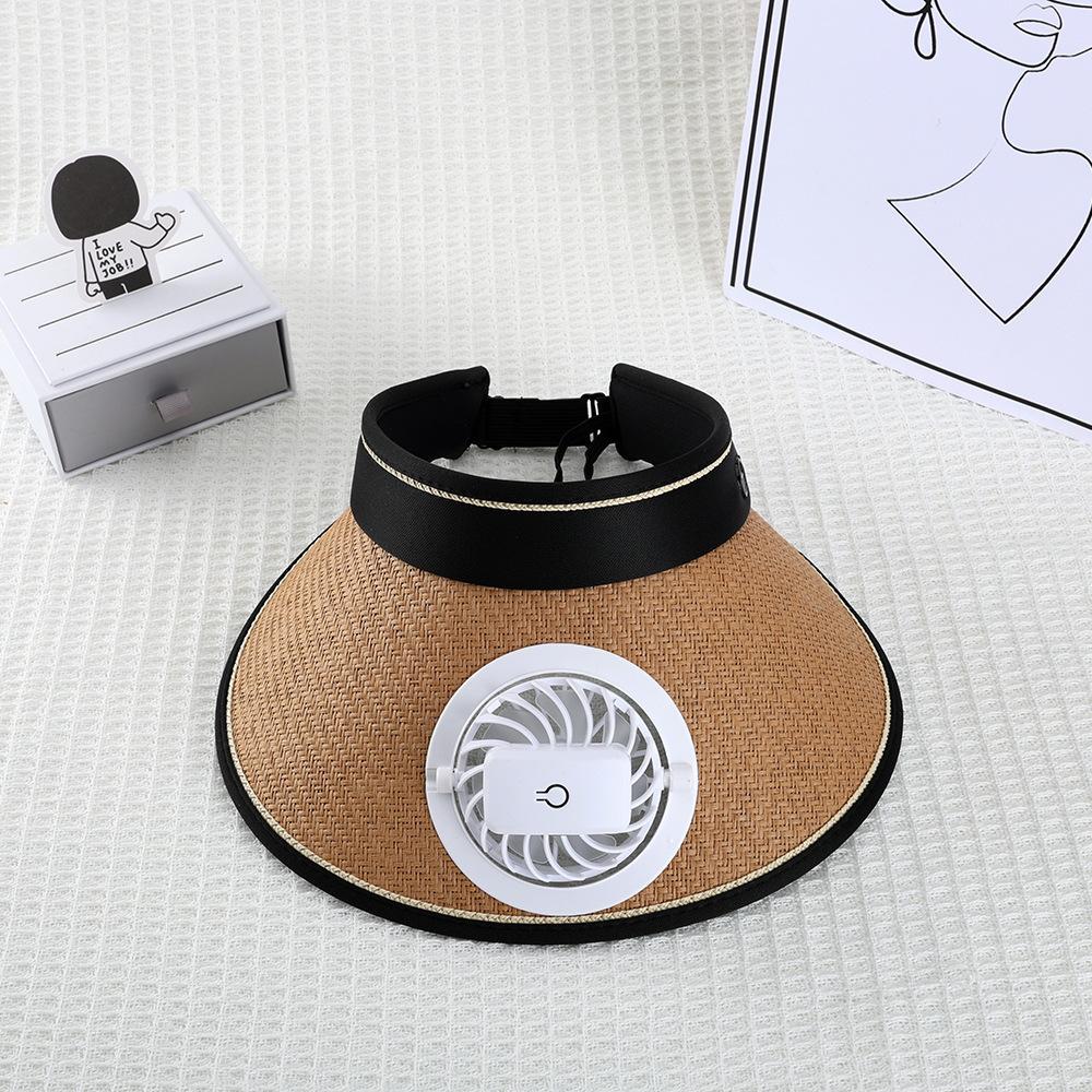 Summer Face Covering UV Sunscreen Empty Top Sun Women's Model with Fan Sun Hat Versatile Fashion Charging Hat Large Brim