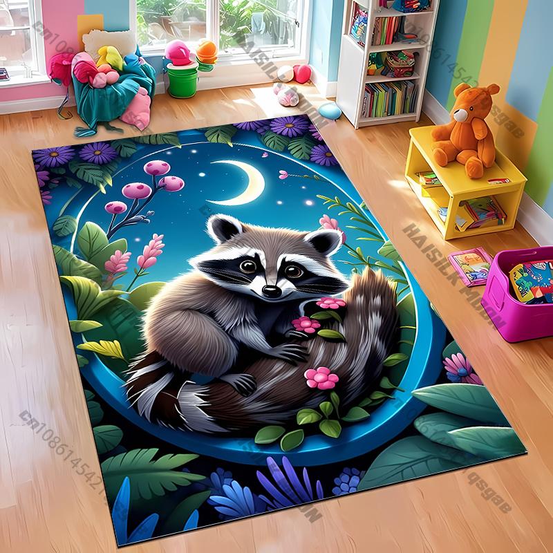 Cozy Nighttime Raccoon Rug for Kids' Bedrooms carpet for home sofa bedroom, gift