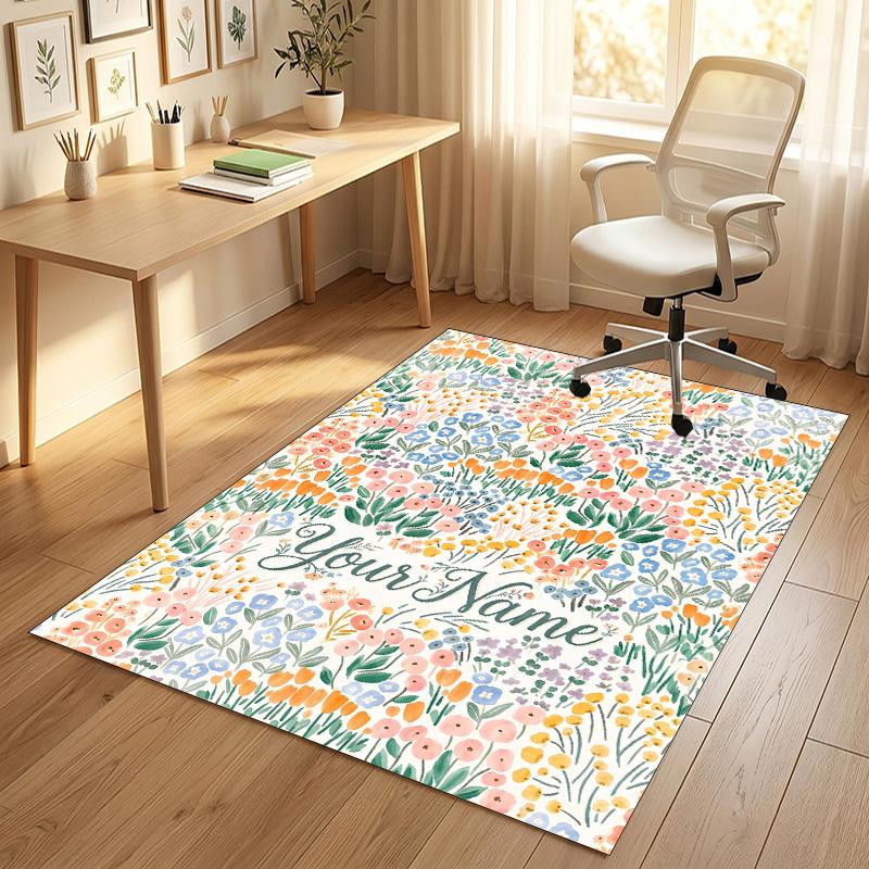 Floral Fantasy Theme Soft Crystal Velvet Rug Custom Name & Text Print Non Slip Floor Rug for Bedroom Living Room