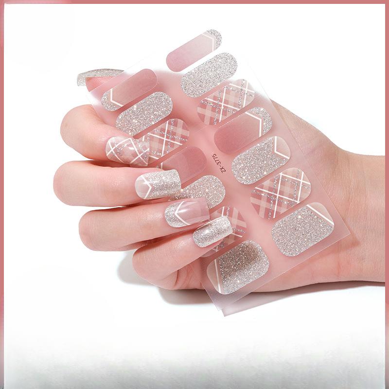 Smudge-dyed Semi-transparent Nail Stickers 3D Nail Polish Film Nail Stickers Onion Pink Checkered Adhesive Nail Stickers