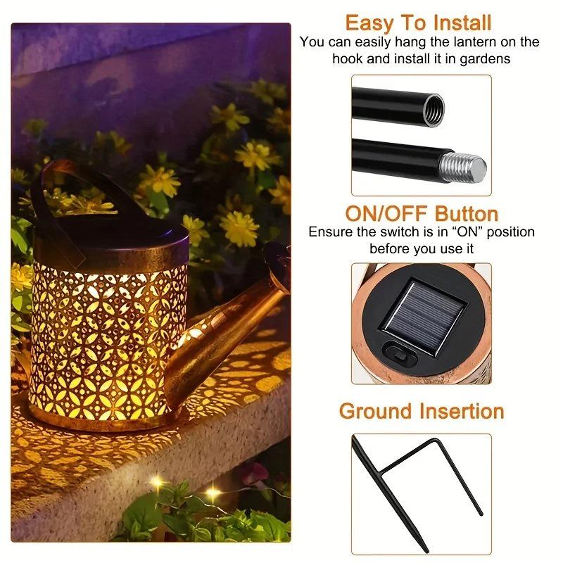 Solar Powered Iron Art Water Shower Lamp - Waterproof Outdoor Garden Decor