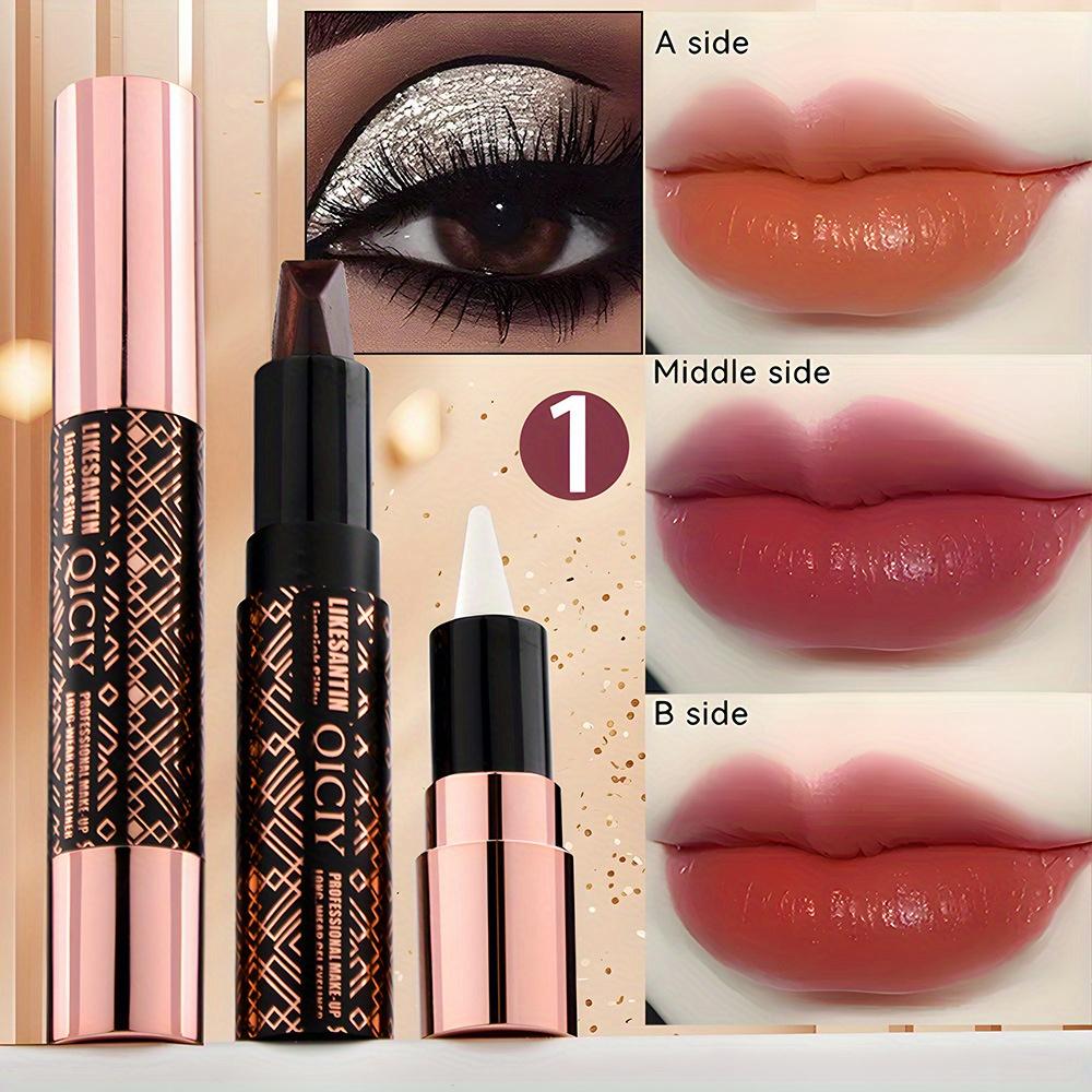 Double-ended Three-color Lipstick + Eyeliner, Multi-purpose, Waterproof, Quick-drying, Suitable for All Skin Types