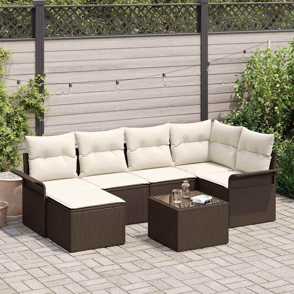 7 Piece Brown Garden Sofa Set with Cushions