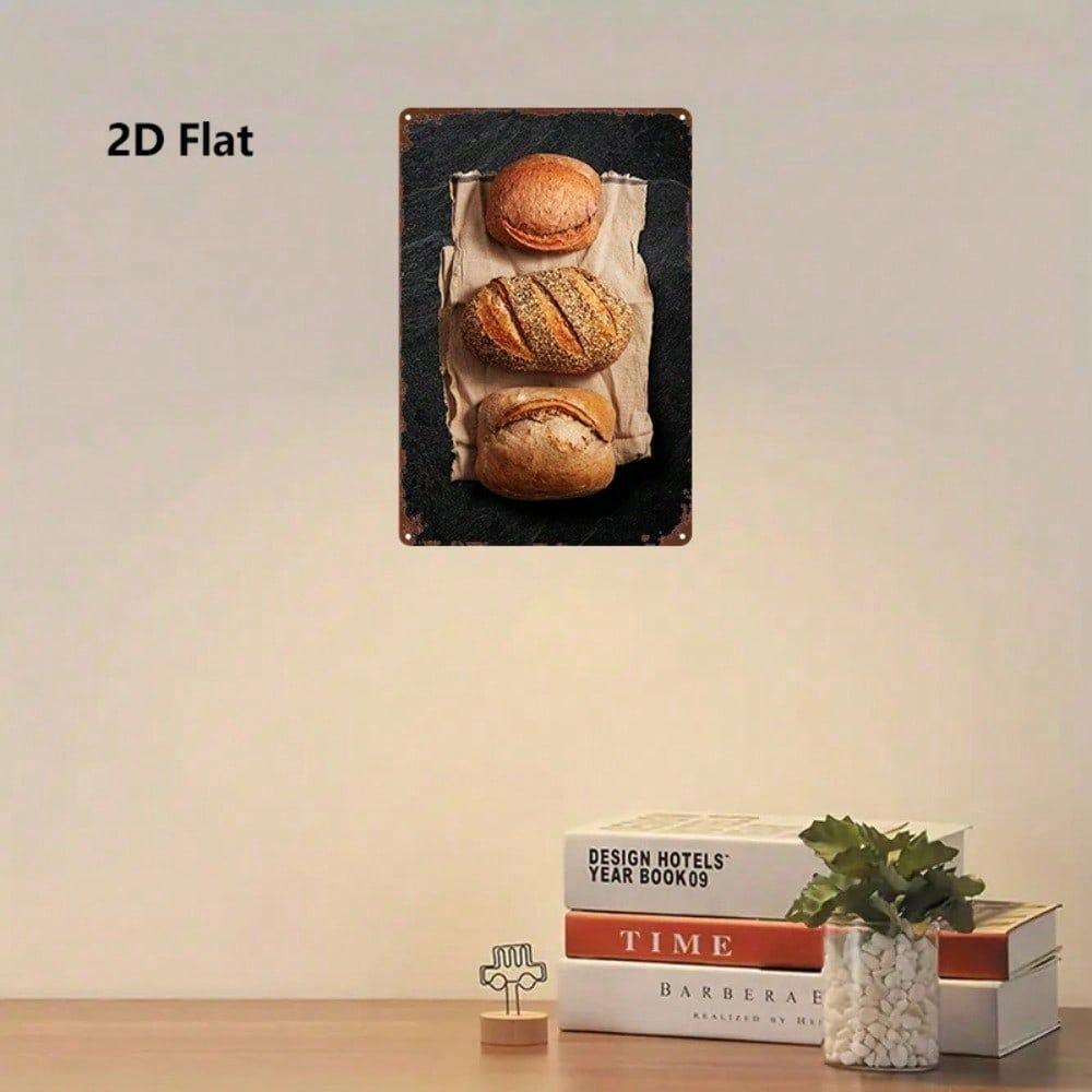 Rustic Bread Bakery Sign, Vintage Metal Wall Art Plaque 8x12