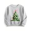 Kids Black Crewneck Sweatshirt, Christmas Tree Print With Pink Bow, Casual Pullover