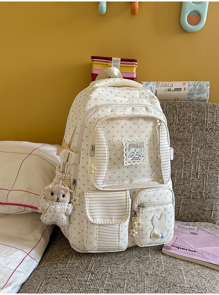 Schoolbag New Girl Style Backpack Transparent Compartment Large Capacity Student Schoolbag Cute Female Lightweight Travel Handbag