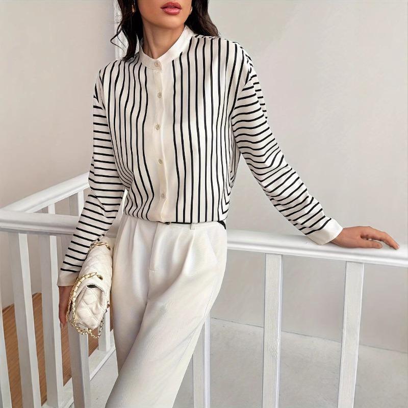 Fashion Cardigan Striped Shirt Autumn and Winter New Women's Long Sleeved Elegant Shirt