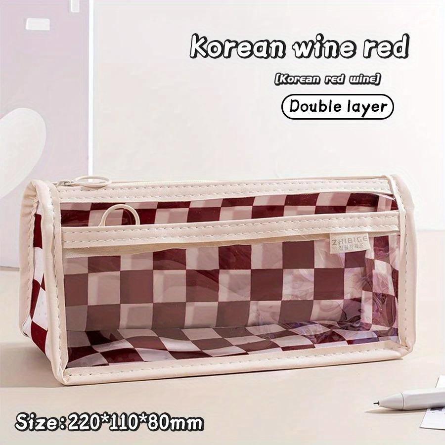 

Kawaii Pencil Case Large Capacity Pen Pouch Checkerboard Lattice Pencil Bag Student Stationery Boxes School Supplies прозрачный красный