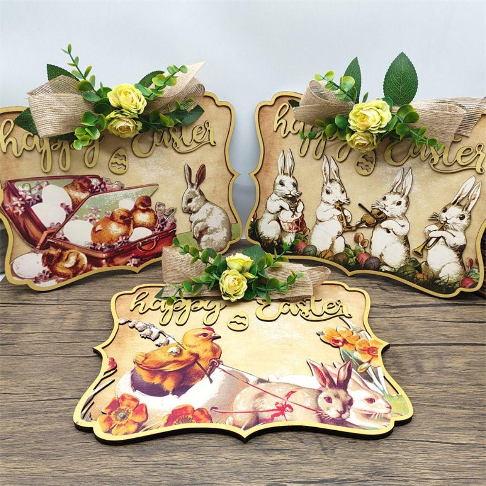 Wooden Easter Decoration Hanging Creative Wall Hanging Pendant Door Hanging  Background Layout