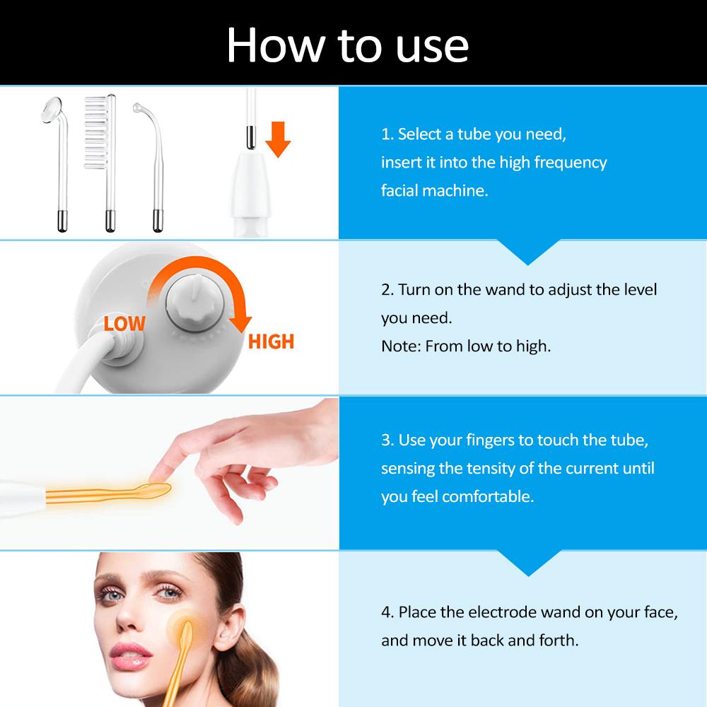 4-in-1 Portable Handheld Electric Neon Wand for Face Skin Beauty High Frequency Facial Tool for Acne Treatment