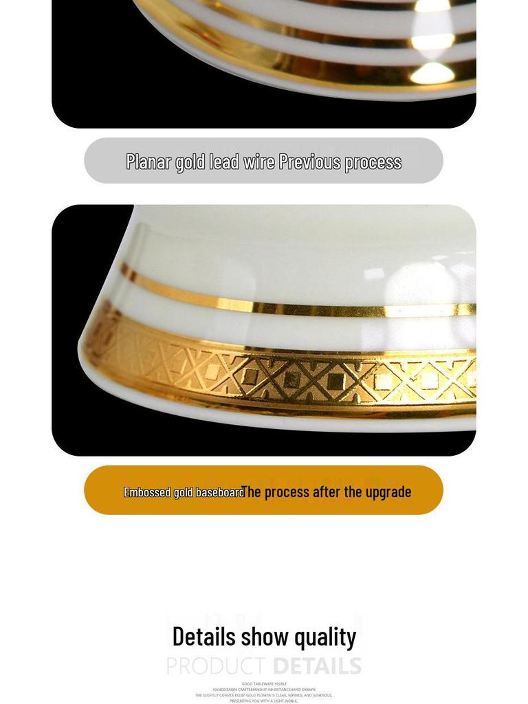 Karosa European Exquisite Ceramic Coffee Set with Gold Rim Bone China Cups and Saucers