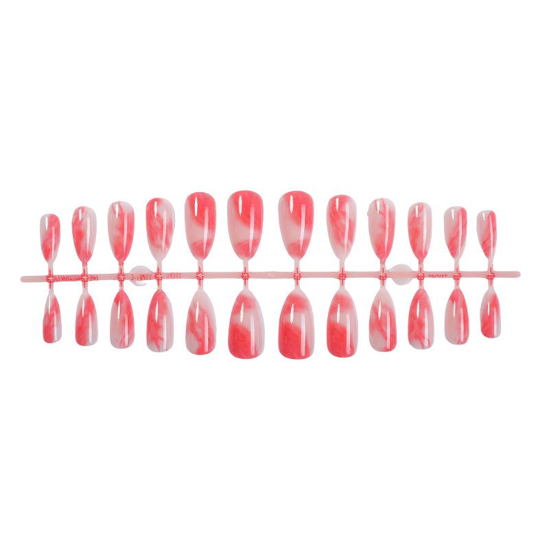 

European & American Marble Gradient Red Almond Wearable Nails for Ladies