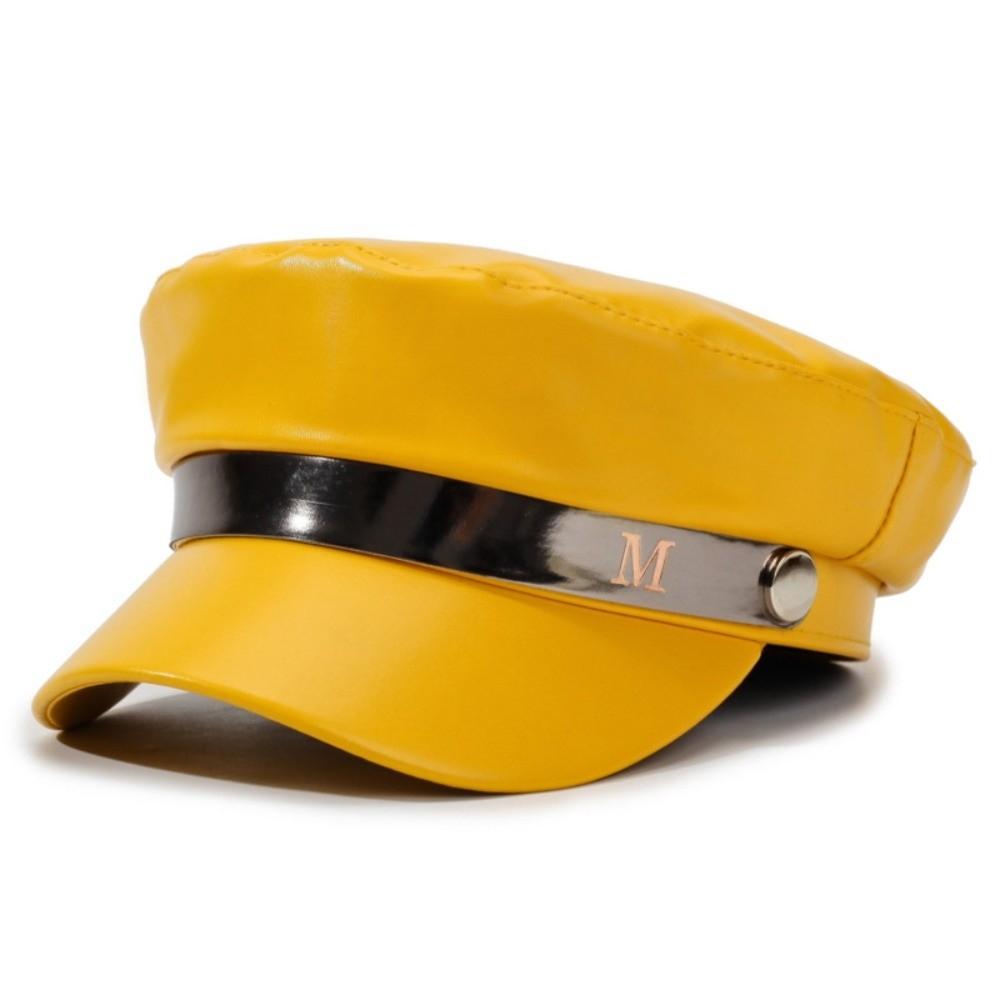 Adjustable Strap PU Leather Beret Hat PU Leather Flat Top Beret Hat  For Women Ladies