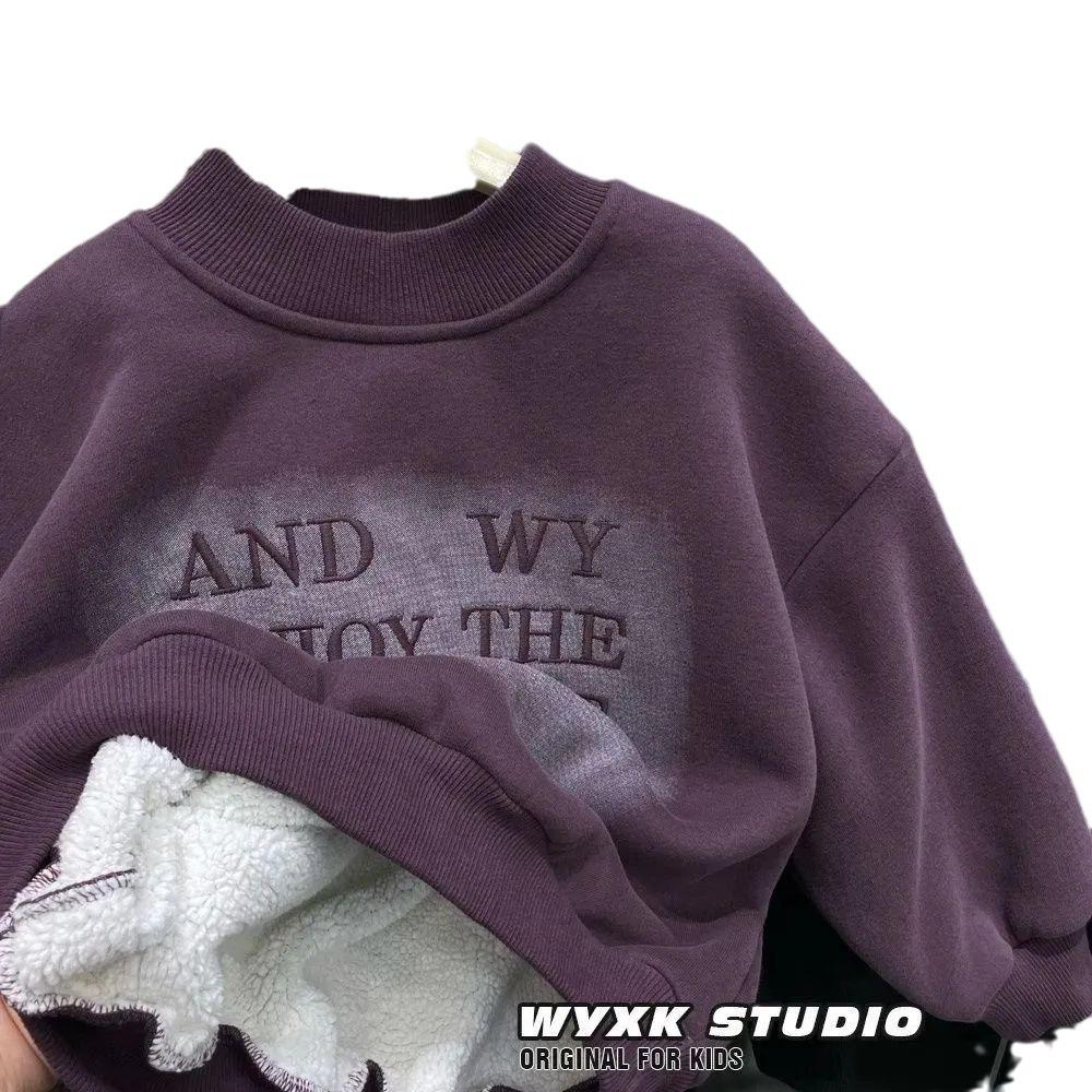 Jungen 2024 Koreanisches Lammwoll-Sweatshirt: Winter Einteiler, Pullover mit Stickerei und Sprühfarbe