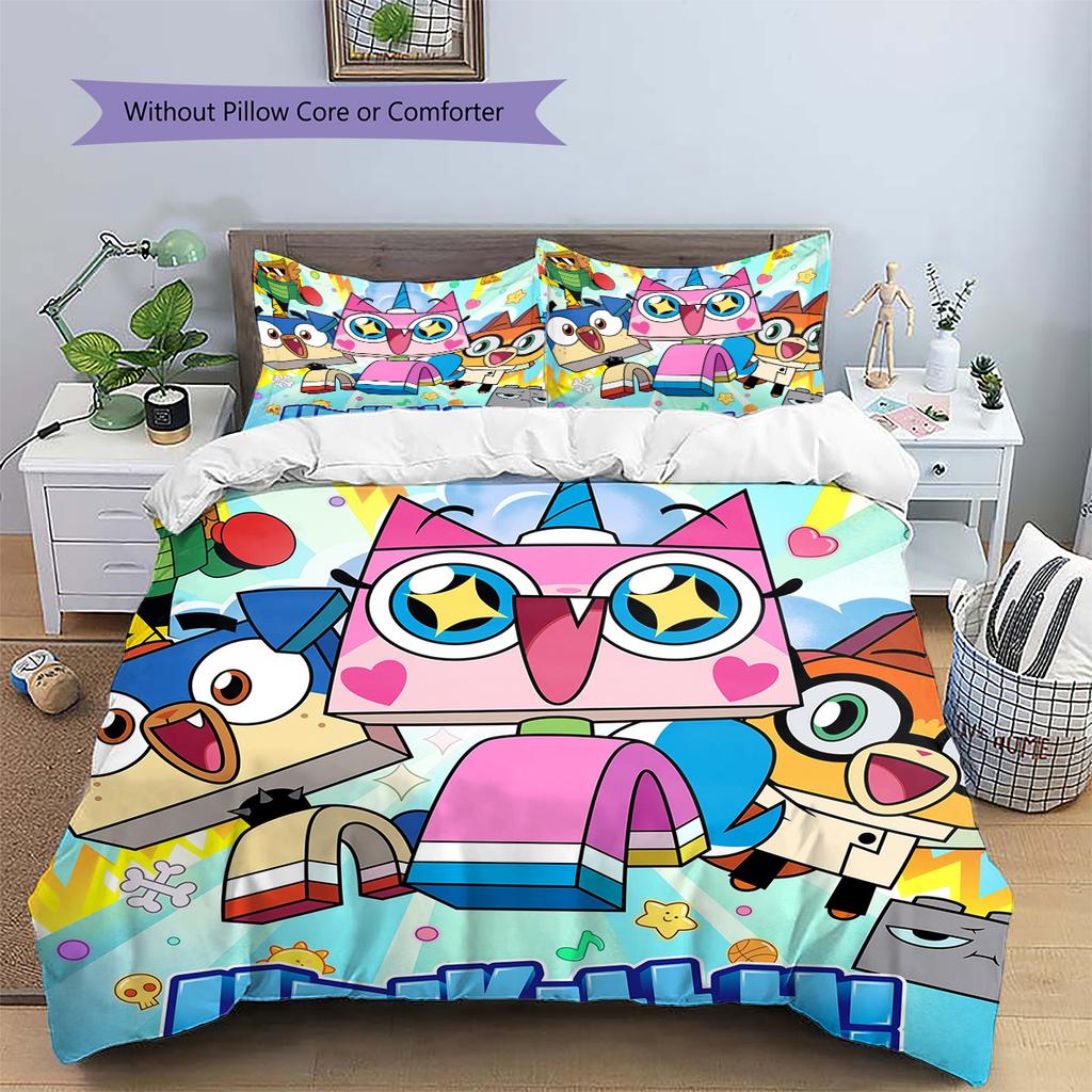 Unikitty! Pattern Bedding Quilt Set Home Decoration Gift (1 * duvet cover + 2 * pillowcase without core)