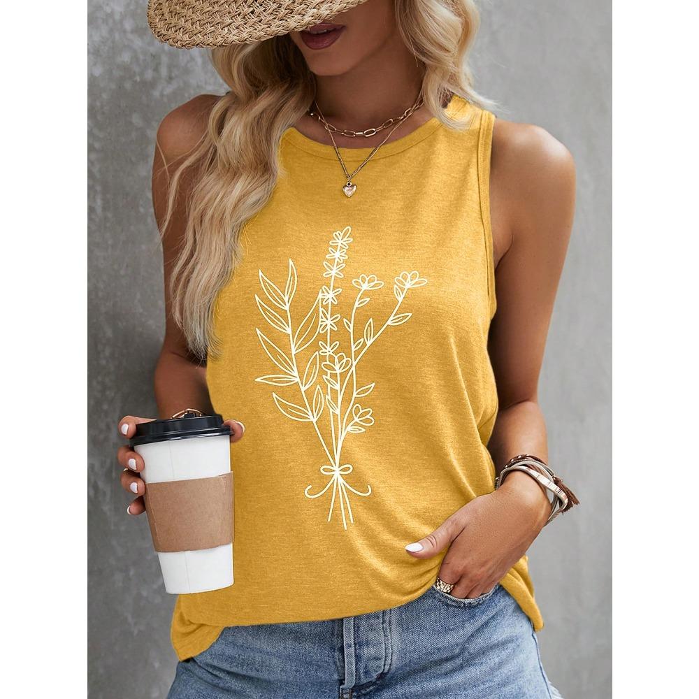 Women s vest spring summer linen yellow flower bouquet print S