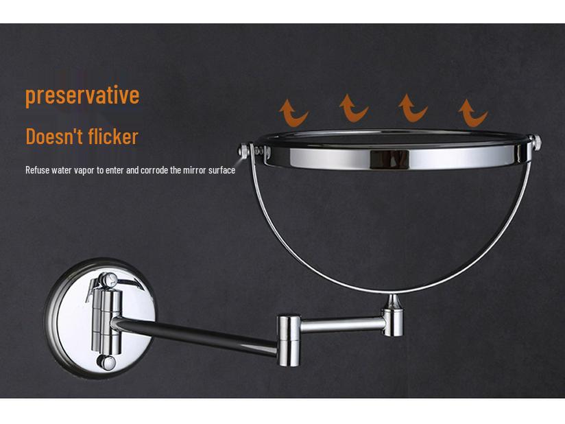 Dual-Sided Retractable Wall-Mounted Makeup Mirror - Self-Adhesive, No Drilling Required