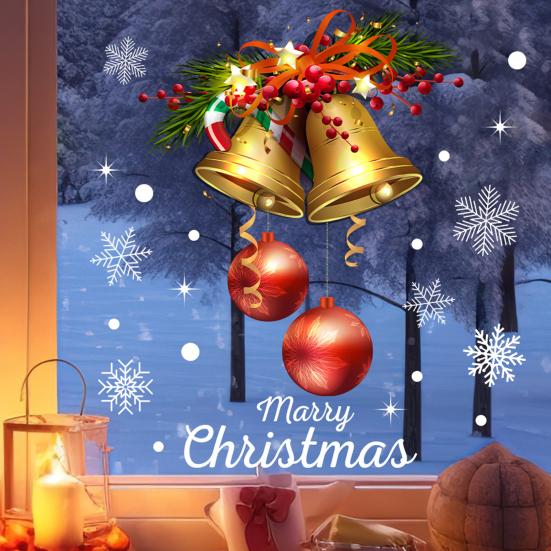 Jul Bjelle Vindusklistremerke Avtakbart Vanntett PVC Vinter God Jul Statisk Glassklistremerke Høytidsfest Dekorasjon Klistremerke