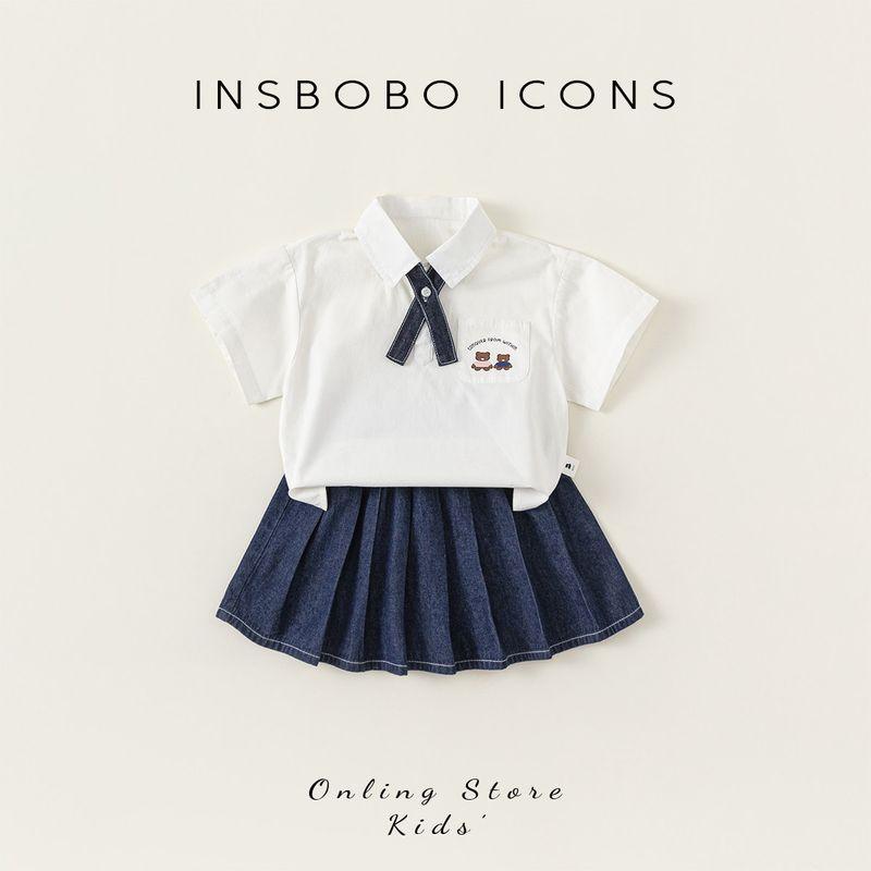 Insbobo Girls  Preppy Style White Shirt Summer Wear Baby Girl Suit 80