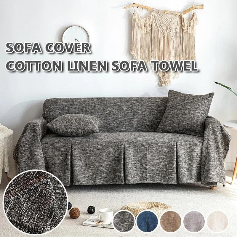 Nordic Style Solid Color Sofa Towel Simple Slipcover for Living Room Sofa Cover with Skirt 1/2/3/4 Seater Four Seasons Universal