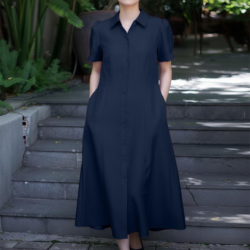 ZANZEA Women Casual Turn Down Collar Short Sleeve Summer Shirt Dress