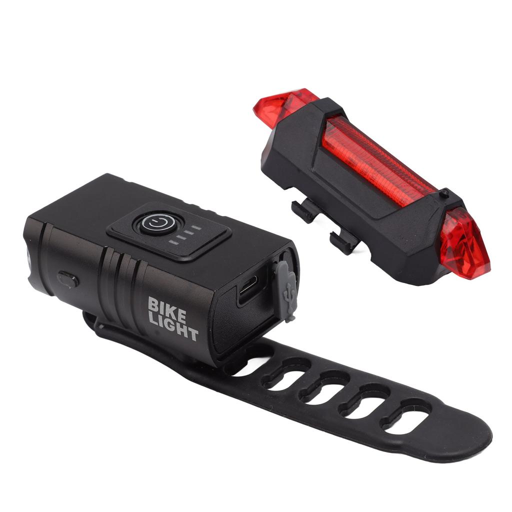 LED Cycling Light Kit Bike Front and Tail Lamps with Battery USB Charging Outdoor Riding Lamp Set