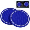 Car Non-Slip Coaster Glitter Car Drink Holder Mat Vinyl Anti-Slip Anti-Vibration Round Shape Diameter 70mm 2 Pieces Blue