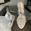 Fashion Novelty Transparent PVC Leather Corss Band Slippers Woman Summer Peep Toe Thin High Heel Sandals Elegant Ladies Party Dress Shoe